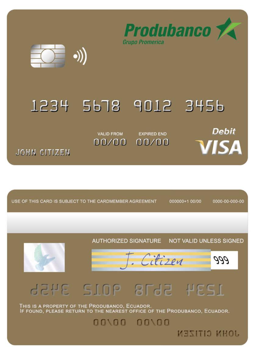Ecuador Produbanco visa debit card screen